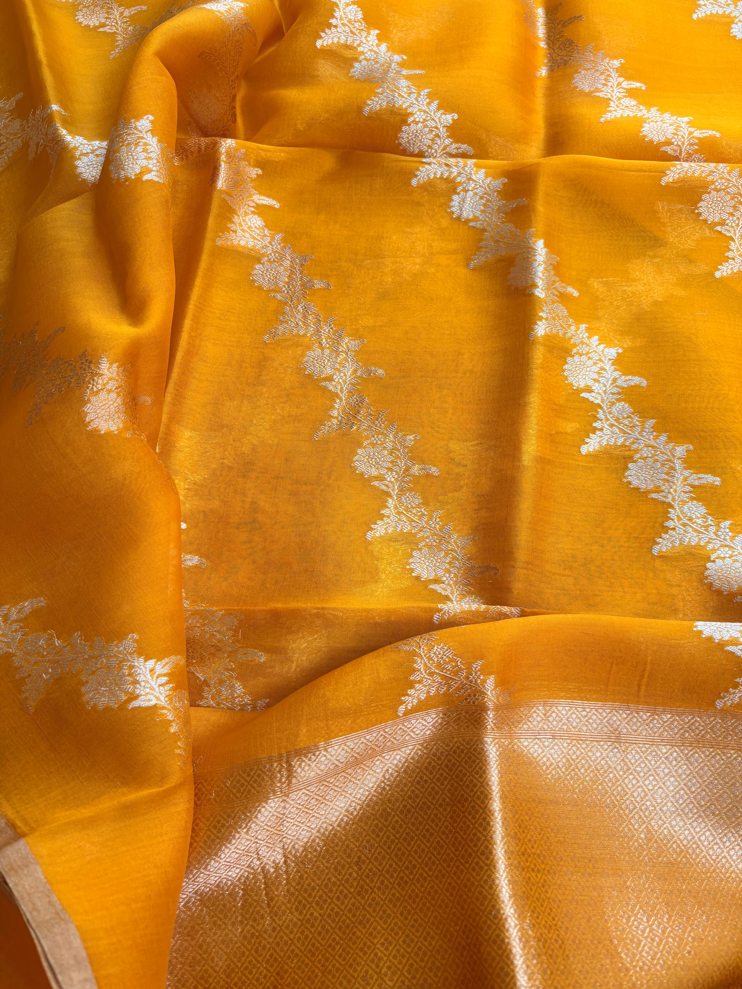 Yellow kora kadhwa silk suit set