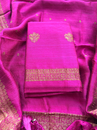 Pink raw silk kadhwa suit set