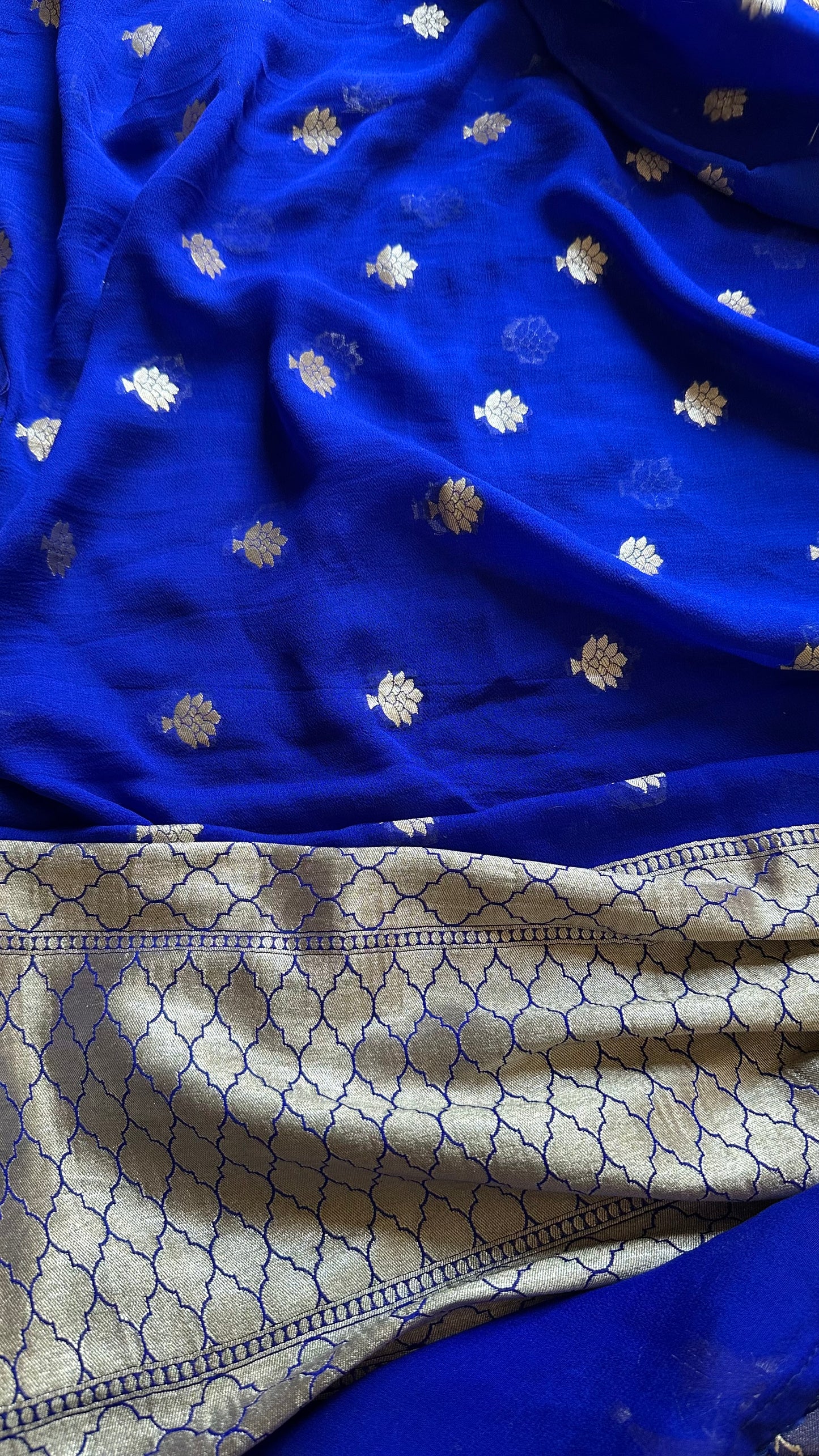 Blue pure moonga silk kurta, moonga silk bottom and georgette dupatta.