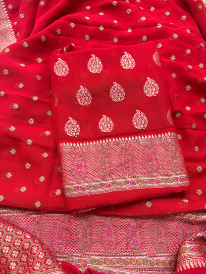 Red Khaddi chiffon meenadar suit set