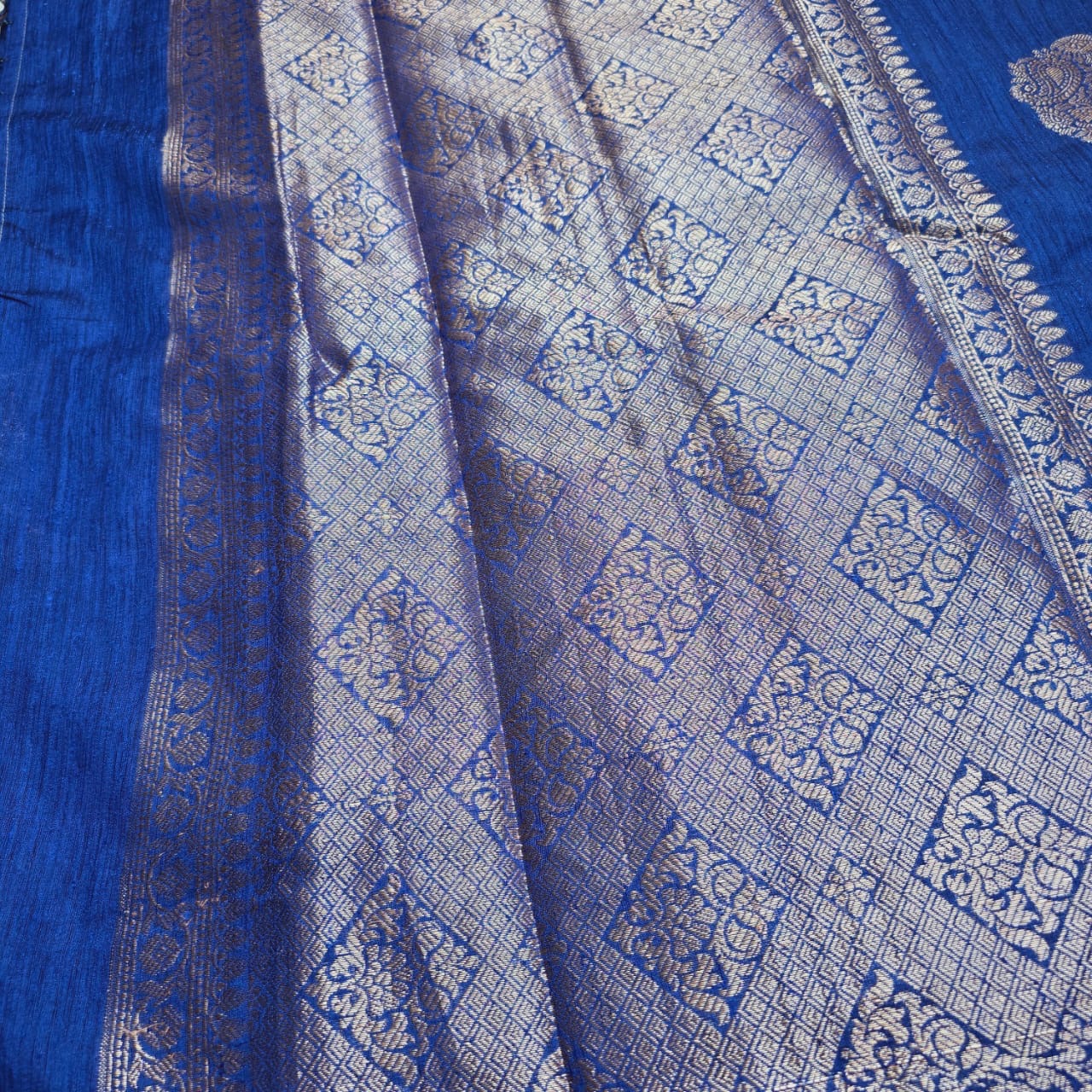 Blue Raw silk hand woven saree.