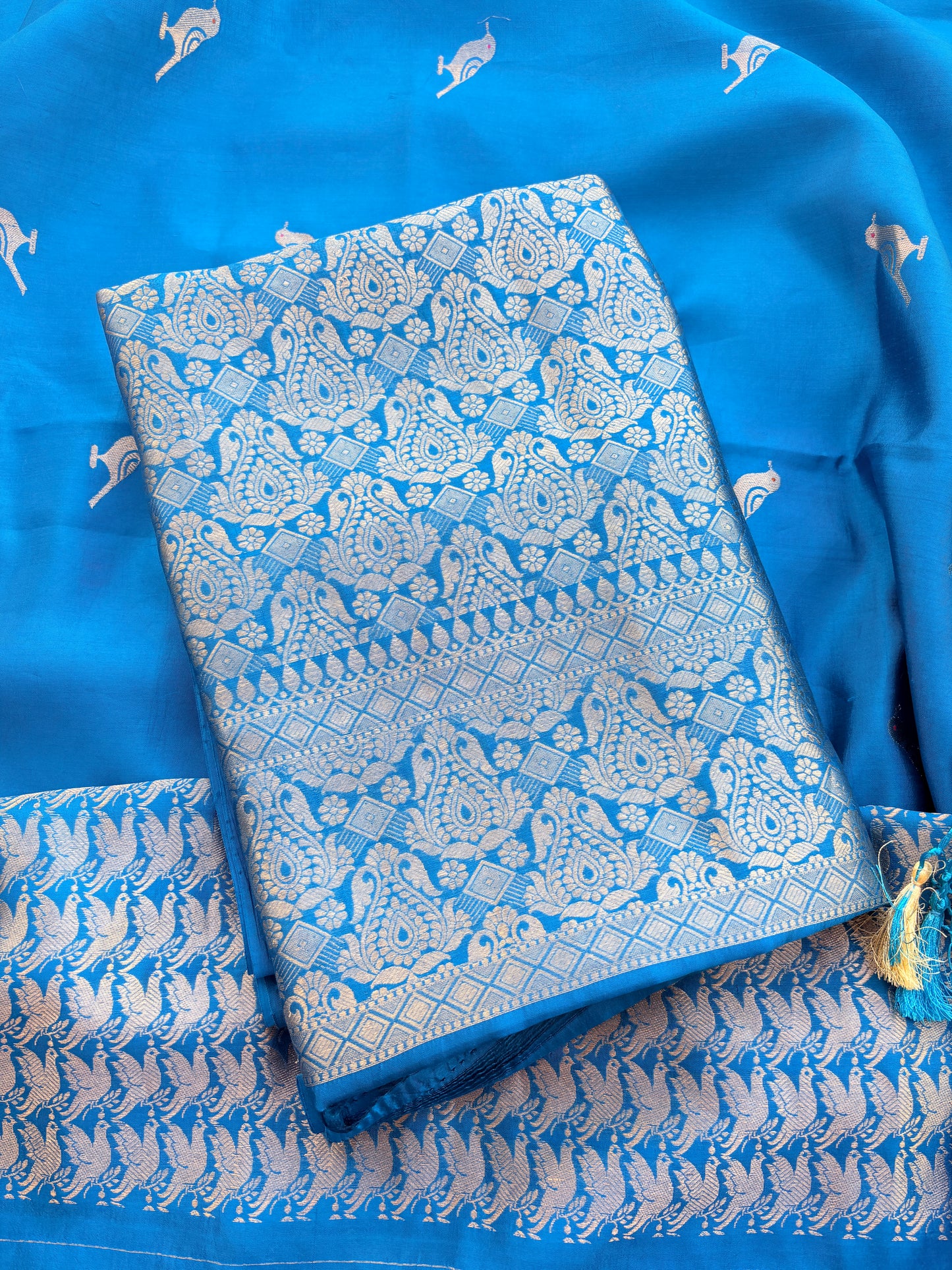 Blue mango silk brocade suit set