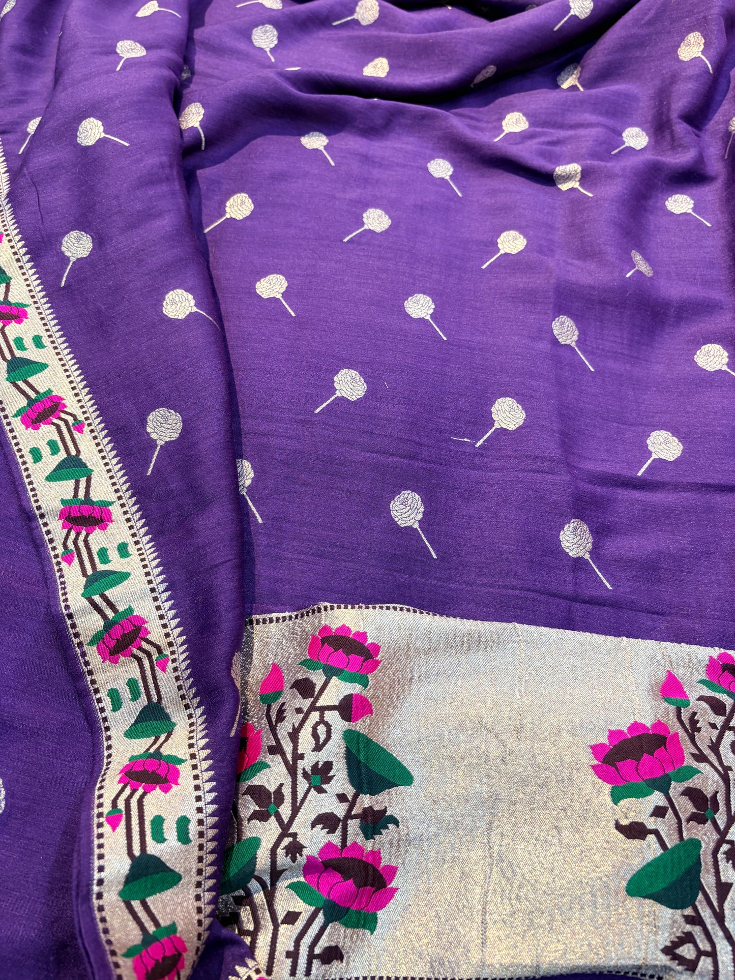 Purple moonga silk paithani suit set