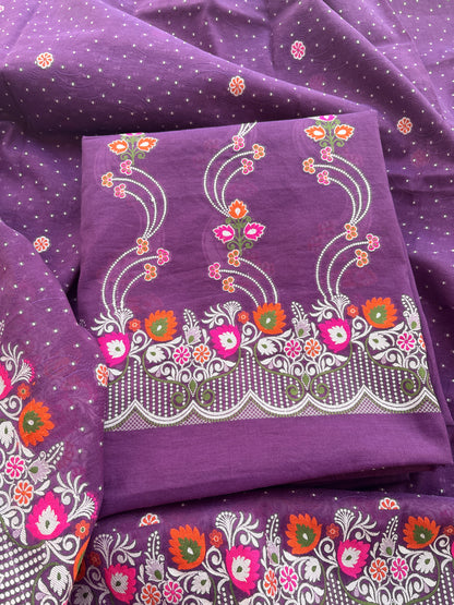 Purple Chanderi cotton tilfi weaving suit set