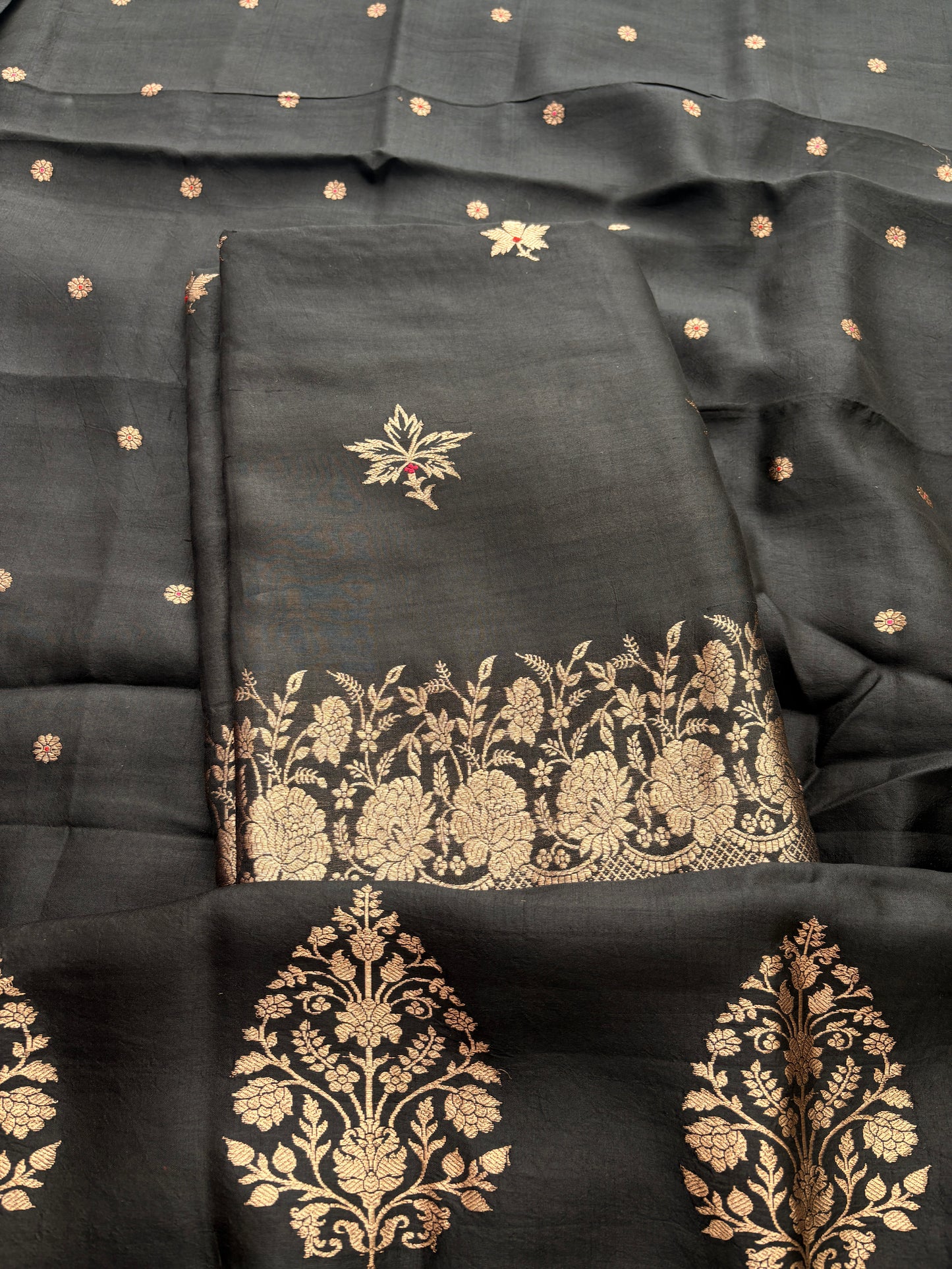 Black mango silk kadhwa suit set