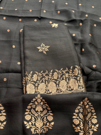 Black mango silk kadhwa suit set