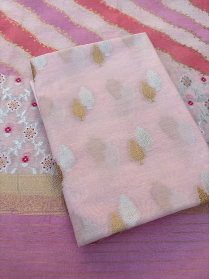 Pink Chanderi kurta, rangkat dupatta , plain bottom