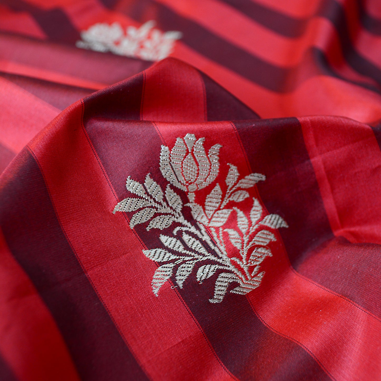 Red katan silk stripe fabric
