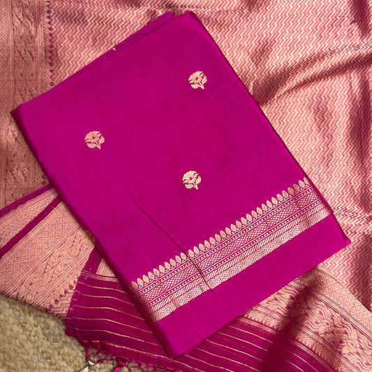 Pink mango silk suit with brocade silk dupatta