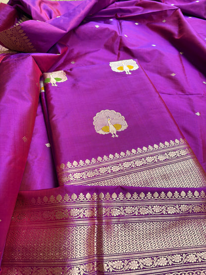 Magenta purple katan by katan silk kadhwa suit set