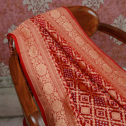 Red Khaddi georgette bandhani dupatta