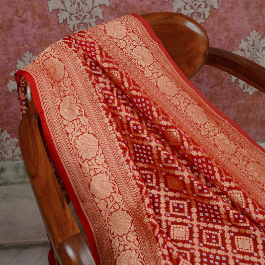 Red Khaddi georgette bandhani dupatta