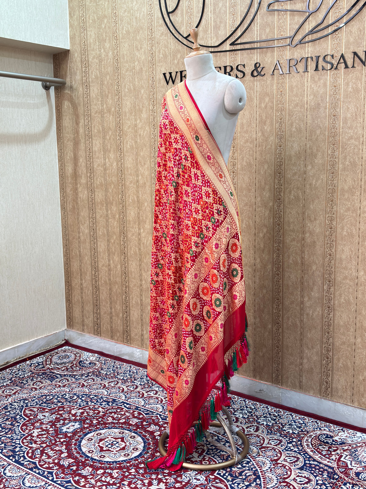 Red bandhani meenakari dupatta
