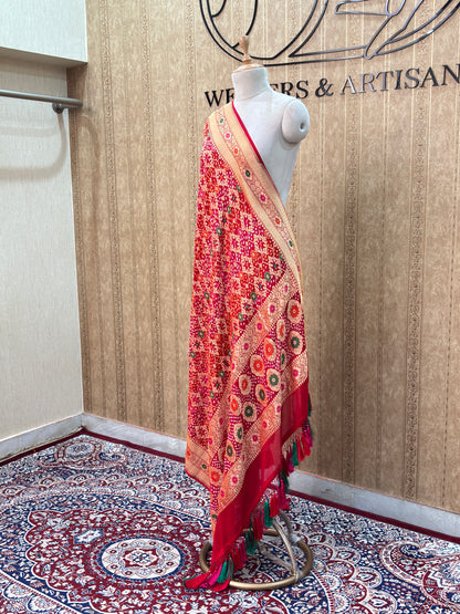 Red bandhani meenakari dupatta