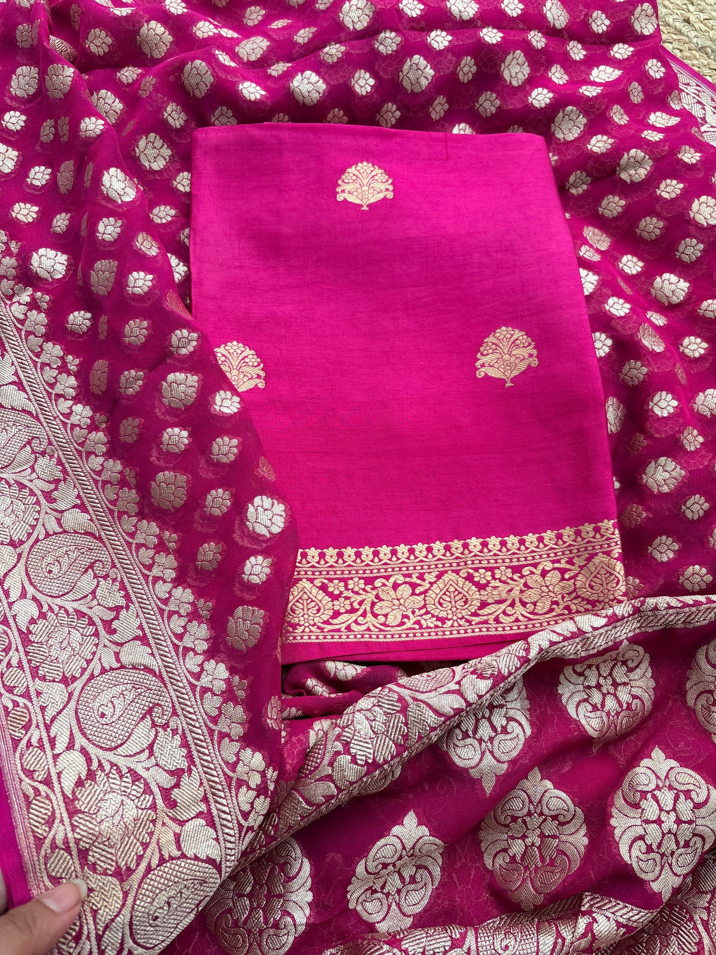 Pink mango silk kurta , bottom and georgette dupatta