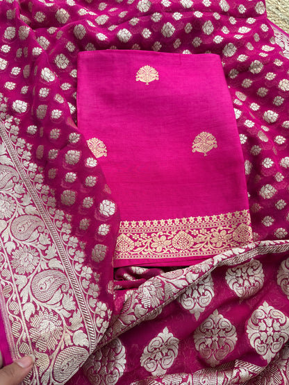 Pink mango silk kurta , bottom and georgette dupatta