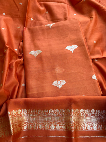 Orange handloom kadhwa suit set