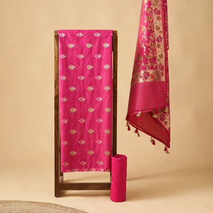 Pink chanderi jaal 3 piece suit