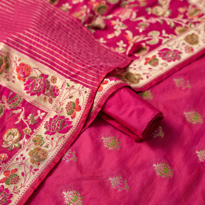 Pink chanderi jaal 3 piece suit