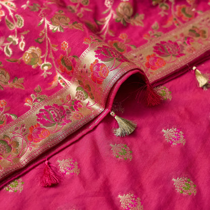 Pink chanderi jaal 3 piece suit