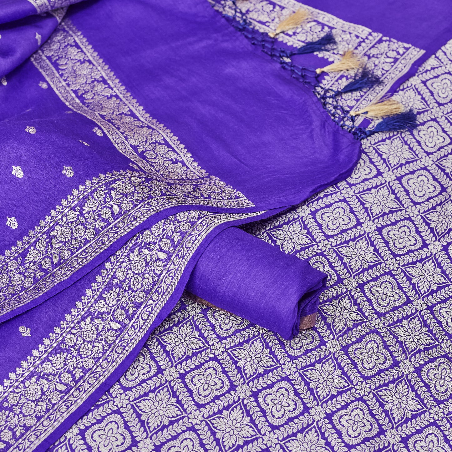 Purple blue brocade Moonga silk suit  3 piece suit