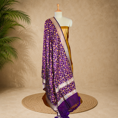 Mustard katan silk suit with jaal dupatta