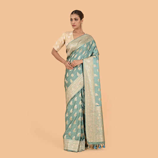 Grey mashru silk saree