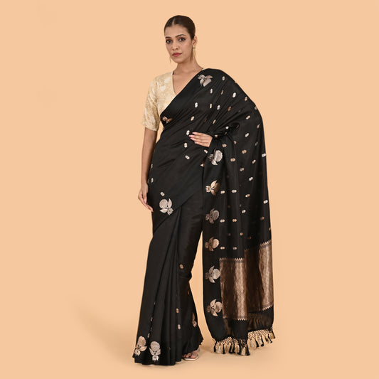 Black pure silk kadhwa saree