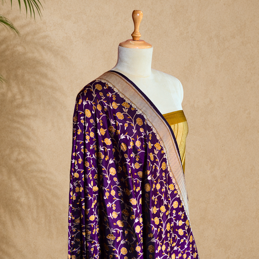 Mustard katan silk suit with jaal dupatta