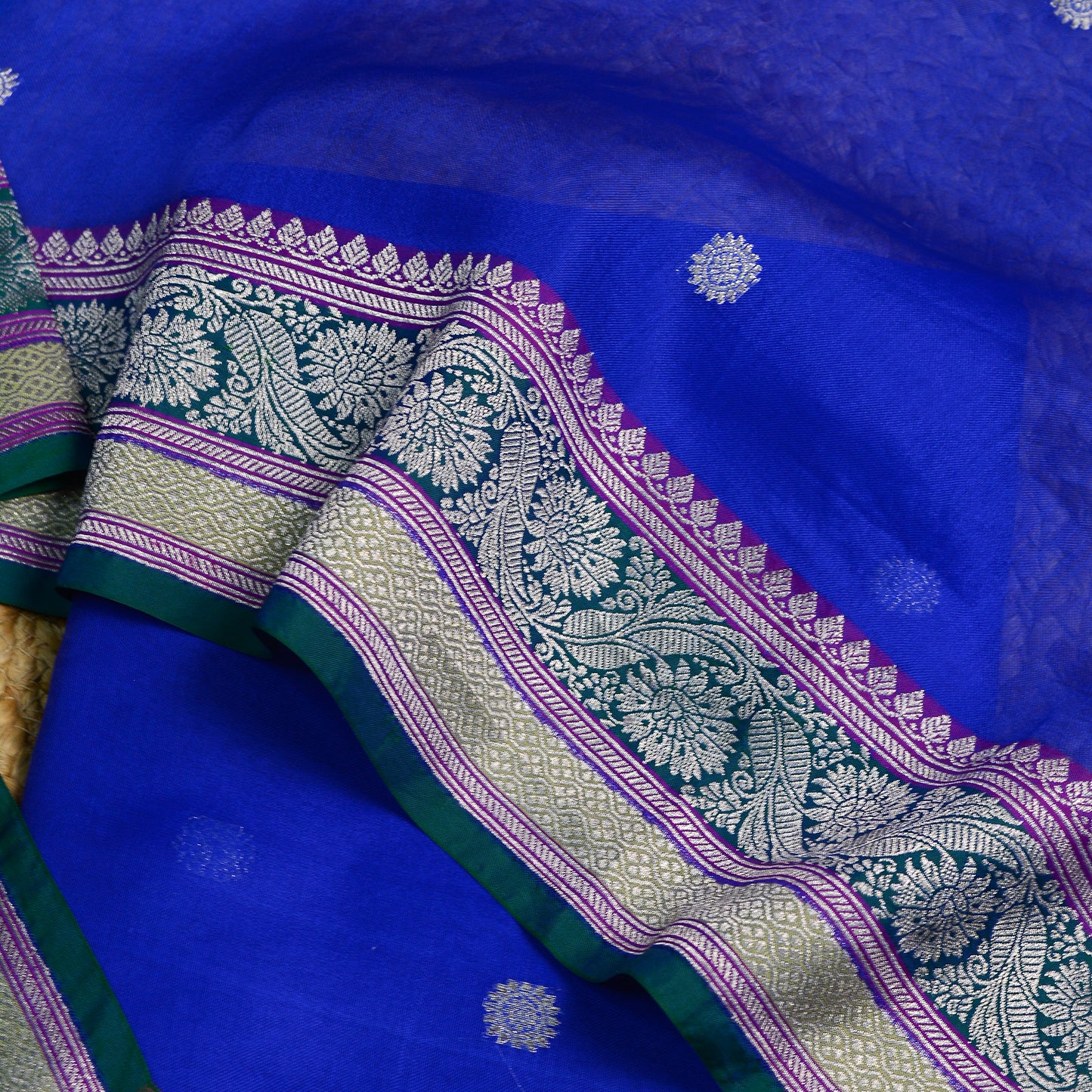 Blue kora silk suit with kadhwa meenadar dupatta