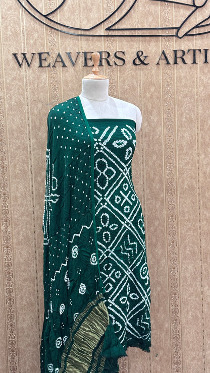 Dark Green bandhani gajji silk suit set