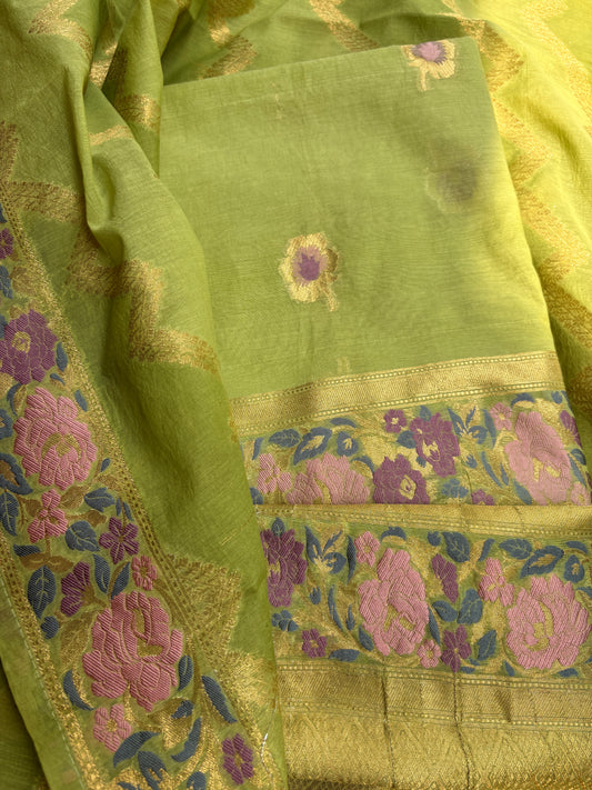 Green Chanderi meenadar suit set