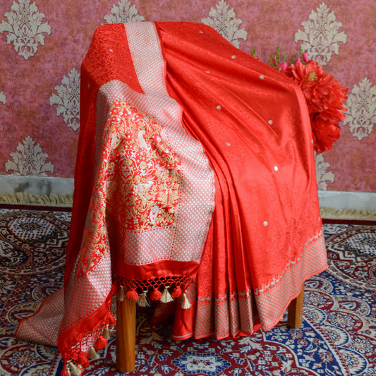 Bright Red Mashru Silk Saree