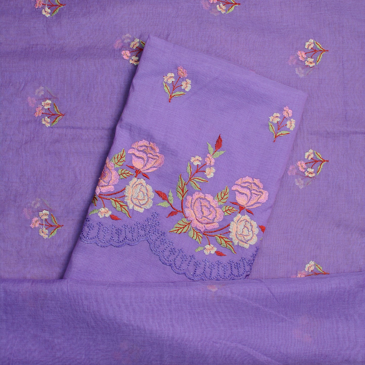 Lavender Chanderi silk embroidered suit set