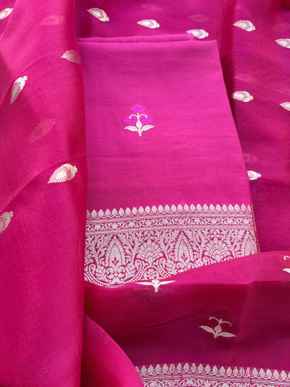 Pink Chiniya kora silk suit set