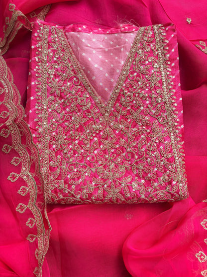 Pink hand embroidered bandhani suit set