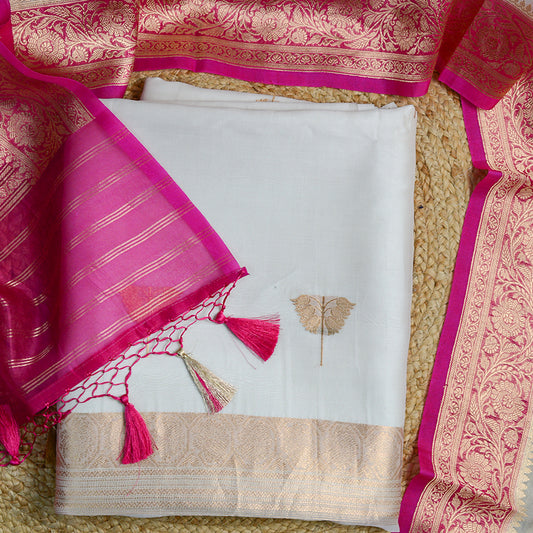 White kora suit with chap dye dupatta