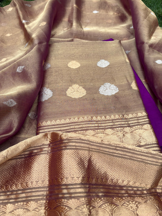 Purple shade tissue kadhwa suit set