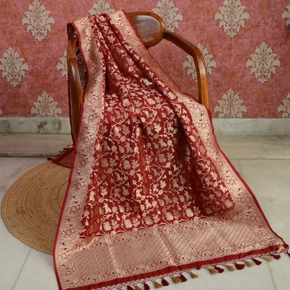 Maroon silk  shikargah dupatta
