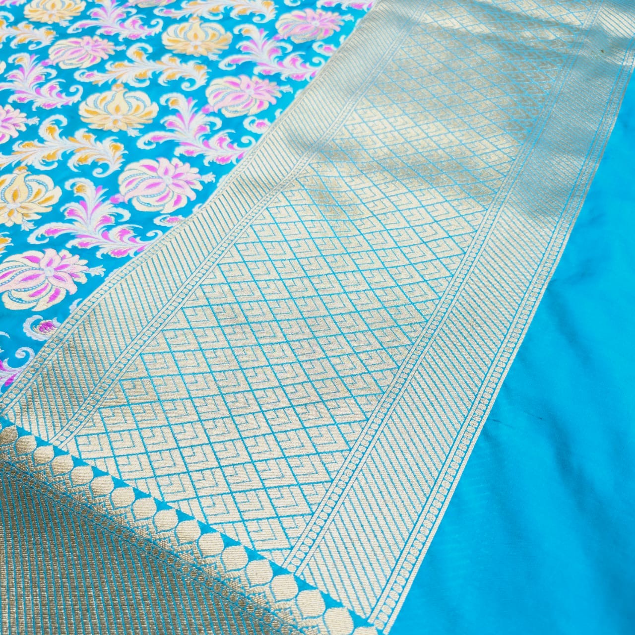 Blue cotton chiniya silk woven dupatta.