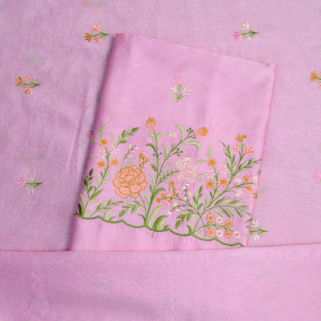 Pink Chanderi silk embroidered suit set
