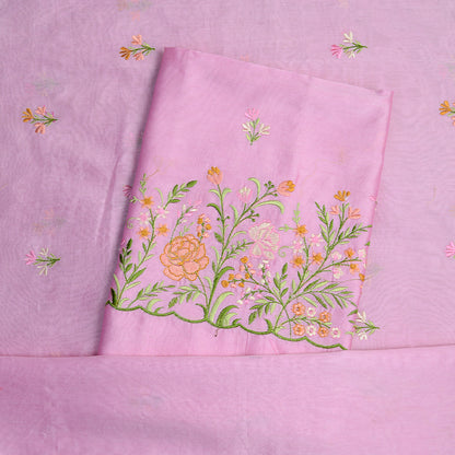 Pink Chanderi silk embroidered suit set