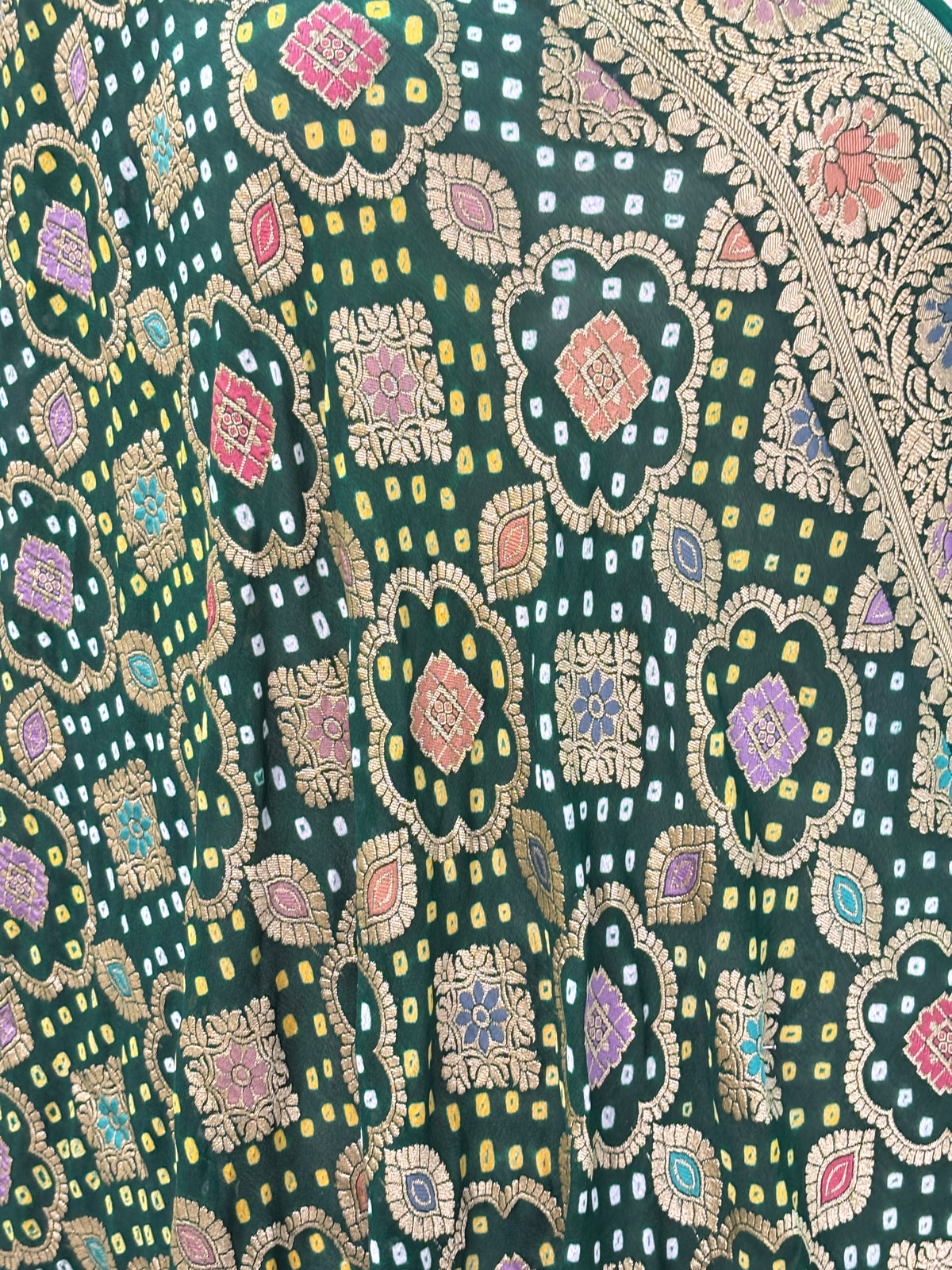 Green bandhani dupatta with meenakari work