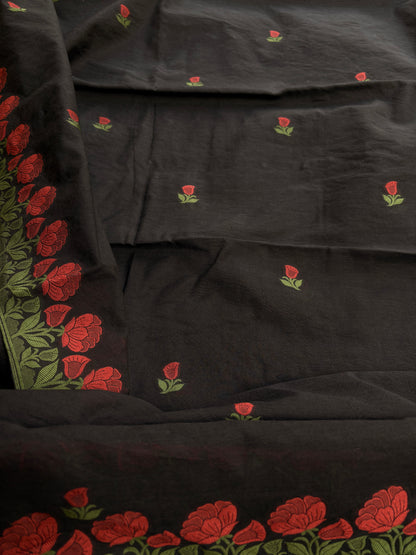 Black Chanderi flower weaving suit set