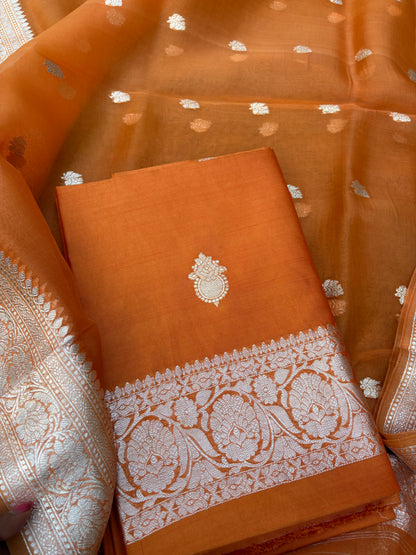 Orange Chiniya silver zari suit set