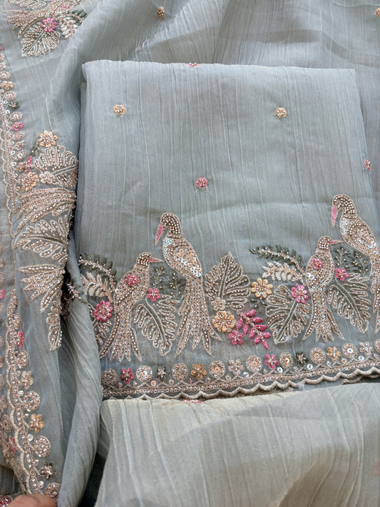Sea blue hand embroidered Suit set