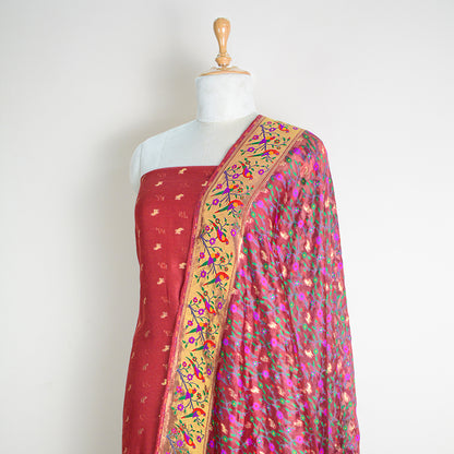 Rust kora silk with paithani kora silk dupatta