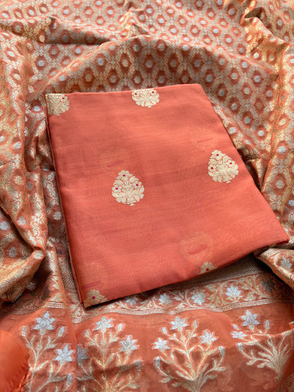 Rust handloom silk kurta and cutwork kora dupatta