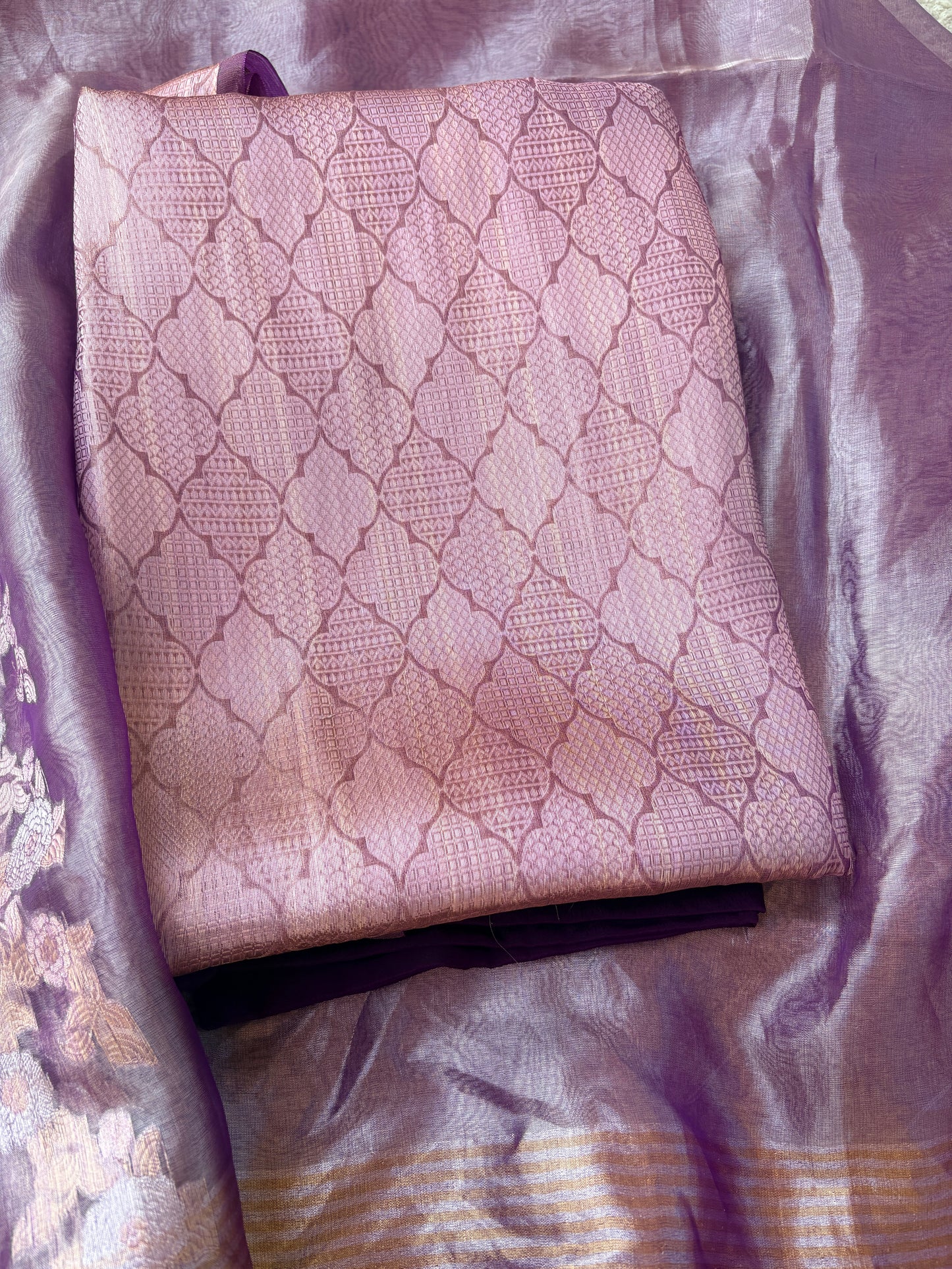 Purple tissue brocade suit set