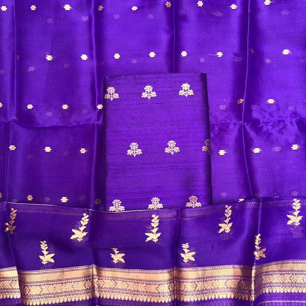 Purple raw silk suit set with kora silk dupatta